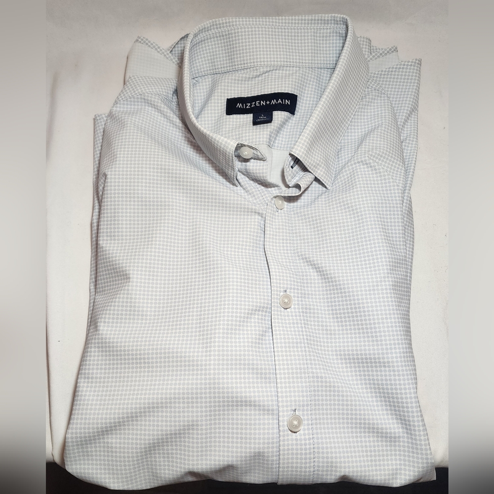 Mizzen+Main Men's Light Blue Checkered Dress Shirt Large Long Sleeve EUC